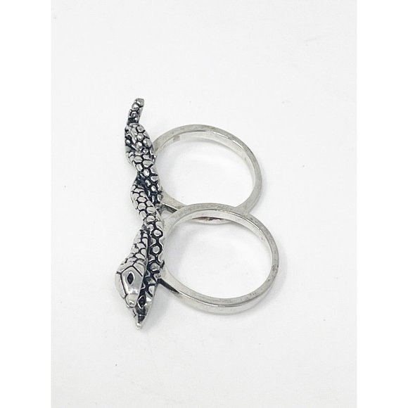 Silver Tone Intertwining Snakes Serpent Double Finger Ring Size 9 - Picture 5 of 5